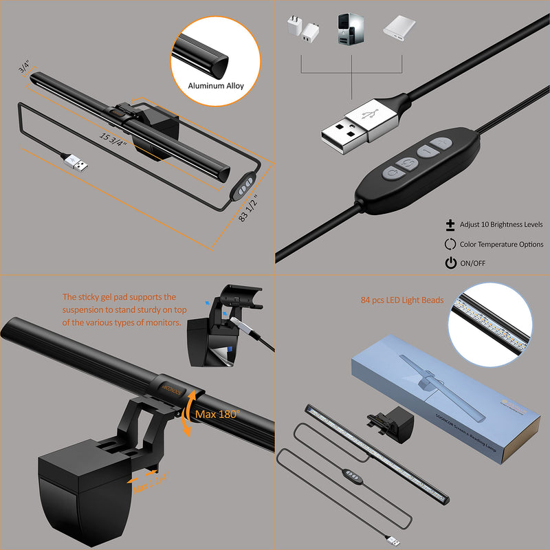 [Australia - AusPower] - Computer Monitor Light Screen Light Bar e-Reading LED Task Lamp, 3 Color Modes, USB Powered,No Screen Glare, Dimmable Desktop Monitor Lamp for Desk/Office/Home 