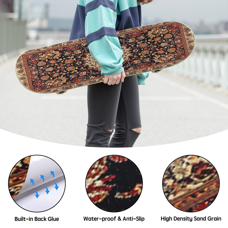 Vintage Brown Rug Grip Tape Dark Brown Retro Carpet Western Aesthetic Skateboard Grip Tape 33x9 inch Non-Slip Sandpaper Tape, Grip Tapes for Skateboard Longboard Roller Board Stair Treads Brown carpet