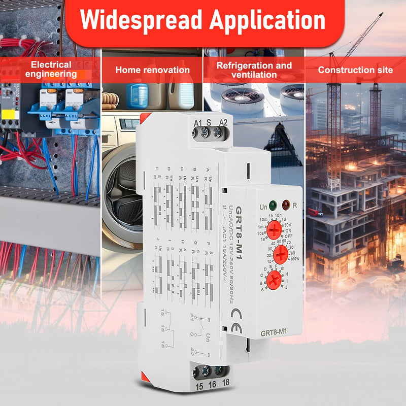 [Australia - AusPower] - Multifunctional Delay Time Relay, GRT8-M1 AC/DC 12V-240V Wide Voltage Relays Timer, 10 Functions Delay ON Off, DIN Rail Mount Timer Relay for Industrial Control & Smart Home 