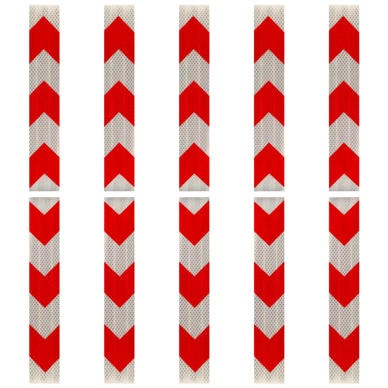 Reflective Arrow Tape Red & White 2" x 11.8" -10 Pcs Outdoor Waterproof Conspicuity Safety Tape Warning Marking Strong Adhesive Tape 2" × 11.8" 10