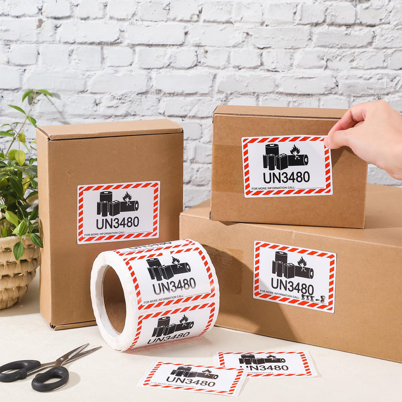 500 Pcs UN3480 Lithium Battery Labels - 4 x 2.75 Inch Adhesive Safety Stickers for Smaller Packages Only Shipping Lithium Batteries 500