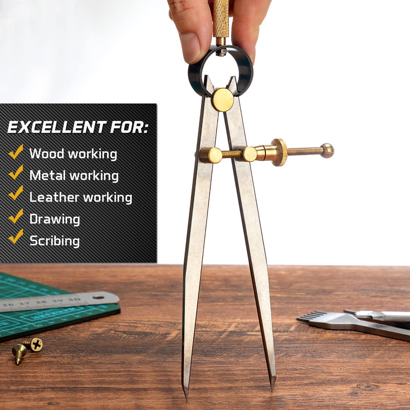 [Australia - AusPower] - 2 PCS Adjustable Lockable Spring Wing Divider Calipers, 6 Inch and 8 Inch Steel Leather Compass Creaser, Drafting Compass Tool for Woodworking, Metalworking, Geometry Drawing 