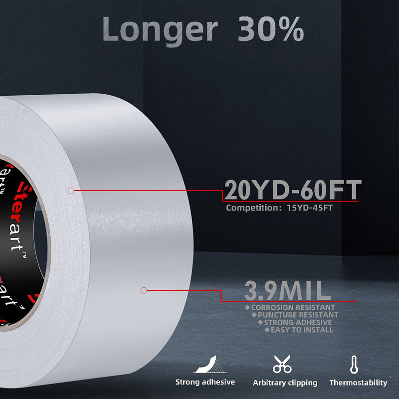 [Australia - AusPower] - Aluminum Foil Duct Tape Heavy Duty,High Temperature Sealing and Patching,for HVAC,Air Ducts,Metal Repair, Foamboard,Insulation,Dryer Vent and More,2 Inch x 20 Yards,Silver 
