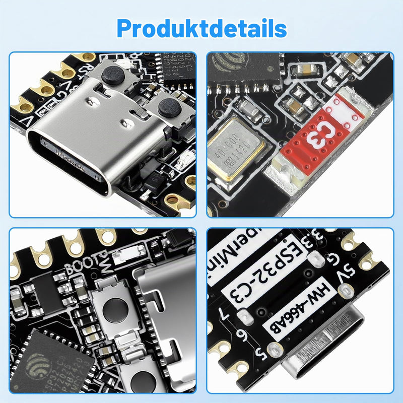 Heemol Pack of 3 for ESP32-C3 Super Mini Development Board with WiFi/Bluetooth 5.0 ESP32 Mini Module, RISC-V 32-bit CPU, 160MHz, 400KB SRAM, Ideal for IoT Arduin0 Wearables & Smart Home ESP32 C3 Mini
