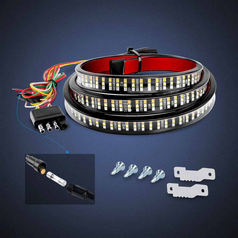 [Australia - AusPower] - Nilight TR-04 Truck Tailgate Bar 60" Triple Row 504 LED Strip with Red Brake White Reverse Sequential Amber Turning Signals Strobe Lights，2 Years Warranty 60" LED Strip 