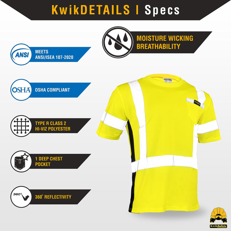 KwikSafety - Charlotte, NC - Operator Short Sleeve Safety Shirt [Solid Reflective Tape] Class 2 ANSI OSHA Compliant X-Large Basic Tape | Yellow