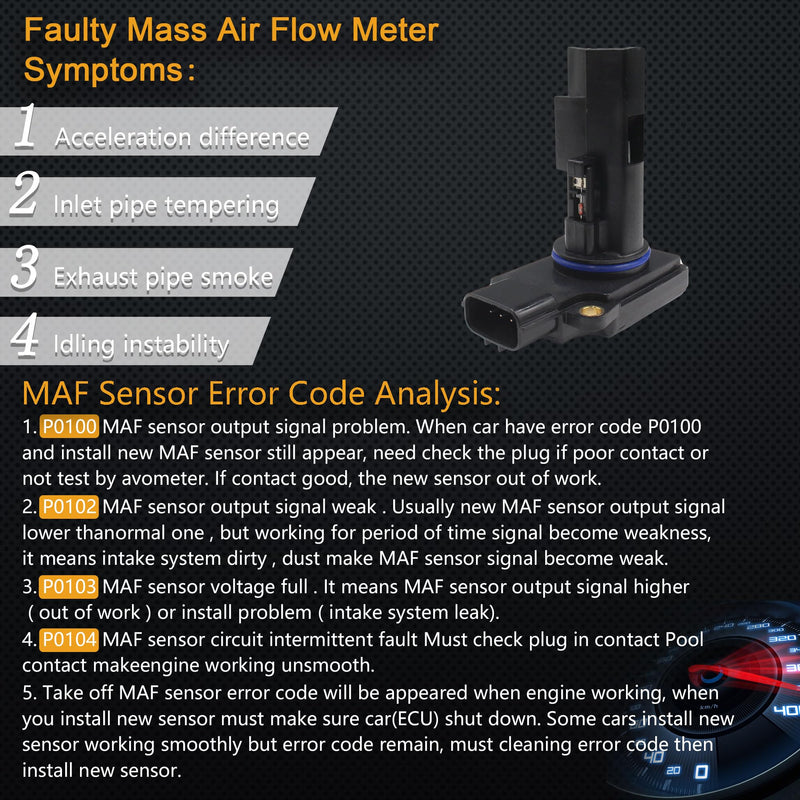 Mass Air Flow Sensor for Mitsubishi Lancer 2.0L 2.4L 2004-2011 / Outlander 2.4L 3.0L 2004-2011 / Galant 2.4L 3.8L 2004-2011 / Eclipse 2.4L 3.8L 2006-2012 / Endeavor 04-11 MR985187 E5T60171