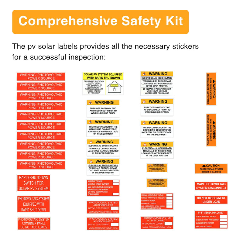[Australia - AusPower] - 35 Pcs PV Solar Labels,Electrical Panel Stickers,Photovoltaic Safety Power Source Caution Labels Meet The NEC 2020,2017 Standards for Most Residential & Commercial Photovoltaic Solar Projects 