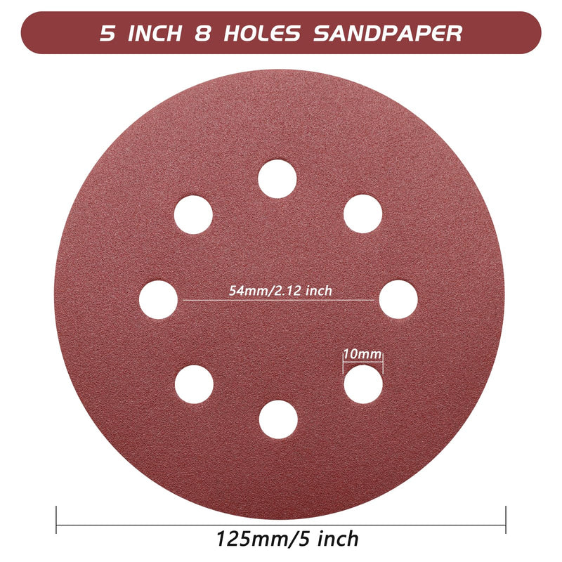 [Australia - AusPower] - ZEHIQ Sandpaper 125 mm Velcro 180 Grit, Pack of 50 8 Hole Round Sandpaper, 8 Hole Sanding Discs, Aluminium Oxide Sandpaper, Round Sanding Pads for Random Orbital Sanders 50 pieces, 180 grit 