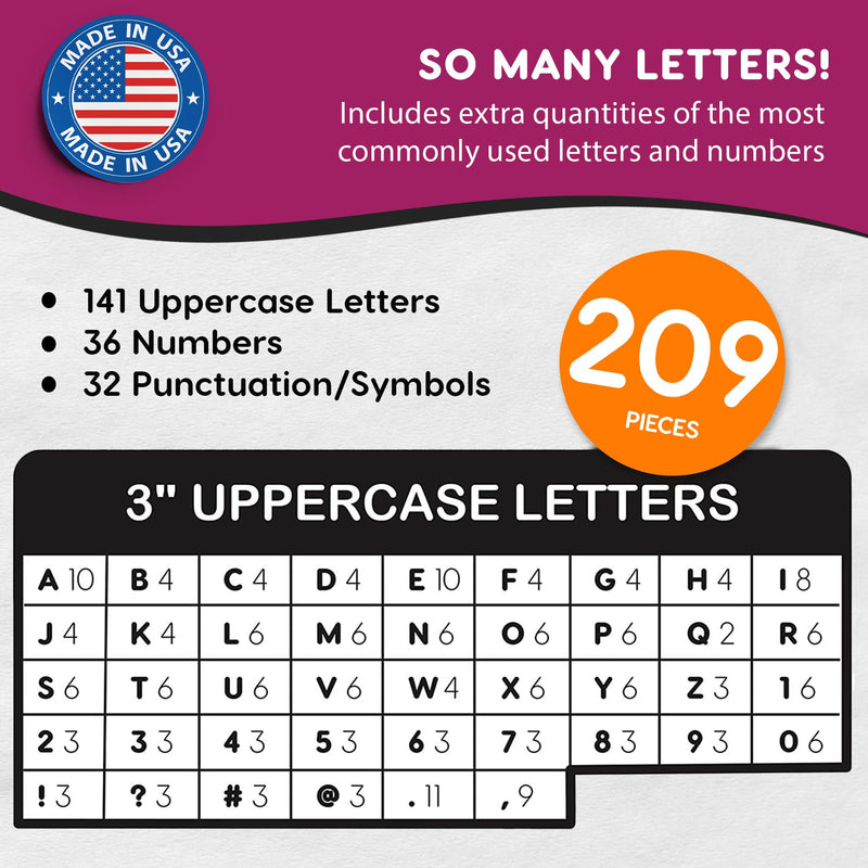 [Australia - AusPower] - 209 Pcs 3 in. White Bulletin Board Letters & Numbers, Capital Letters, Numbers, Punctuation, US Made Card Stock Punch Out Letters for Poster, Bulletin Board, Classroom - Precut Letters & Numbers 
