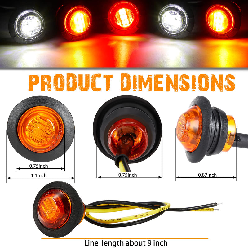 [Australia - AusPower] - Tuanse 60 Pack Trailer Lights Bulk 3/4 Inch LED Marker Side Button Indicator Chicken Lights Front Rear Turn Signal Round Lamp Waterproof for Truck, Boat, RV, Van, Pickup, ATV 12V DC, Amber Red White 