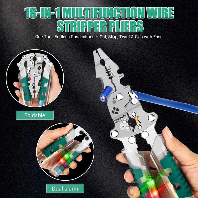 18-in-1 Wire Stripper & Multi-Tool Pliers, Foldable Electrician Tool with Screw Cutter, Wire Crimper, Stripper, and Tester – Compact All-in-One Hand for Home & Professional Use