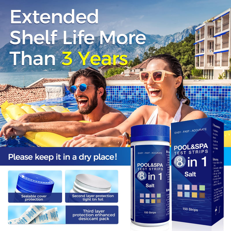 [Australia - AusPower] - 8 in 1 Pool Test Strips, 150 Strips Professional Water Test Kits for Hot tub & Spa, Accurate Test Bromine, Total Alkalinity, PH, Free Chlorine, Total Hardness, Total Chlorine, Cyanuric Acid and Salt 8 in 1 Pool Test Strips 