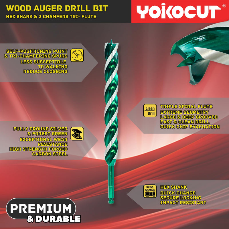 1-1/4" x 24" Auger Drill Bit for Wood, Hex Shank Tri-Flute Drill Bits, Ship Auger Long Drill Bit for Soft and Hard Wood, Plastic, Drywall, Tree Stump and Composite Materials 1-1/4 Inch Length: 24"