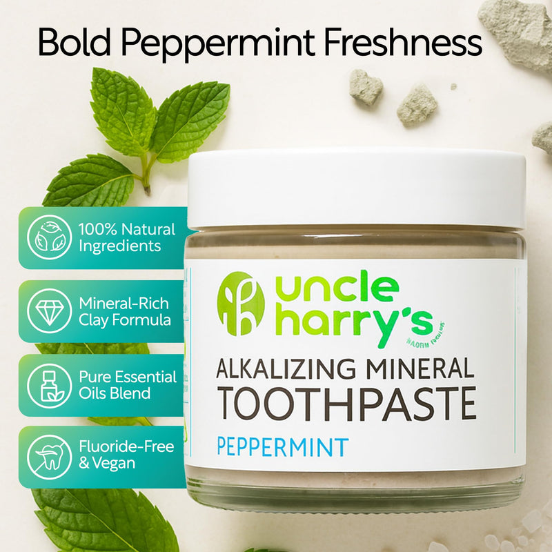Uncle Harry's Peppermint Remineralizing Toothpaste | Natural Whitening Tooth Paste Freshens Breath & Promotes Enamel | Vegan Fluoride Free Toothpaste (4 Pack) Pack of 4 (12 Ounce)