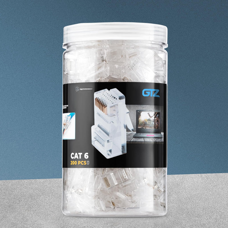 GTZ Cat6 RJ45 Pass Through Connector 200-Pack - EZ Cat 6 Pass Through RJ45 Connectors - cat 6 connectors - Ethernet Connector - Ethernet Plug - for Solid or Stranded UTP Network Cable