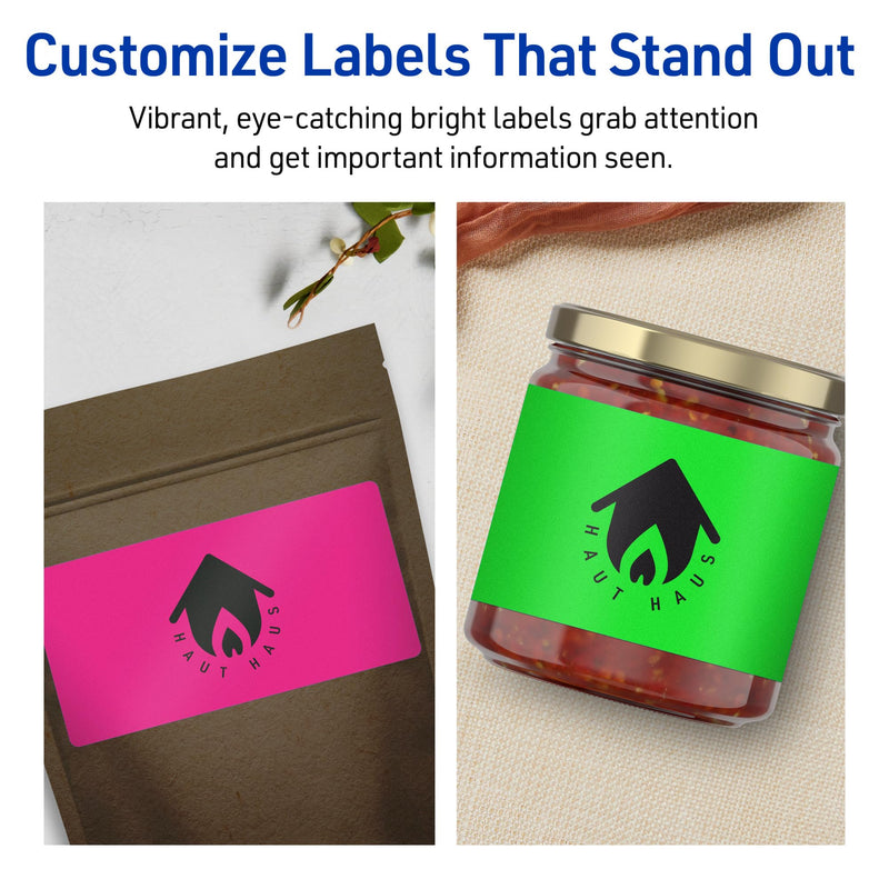 Avery Printable Shipping Labels with Sure Feed, 2" x 4", Assorted Neon Colors (Magenta, Green, Yellow), Laser & Inkjet Compatible, 150 Blank Labels Total (5978) 2 in x 4 in