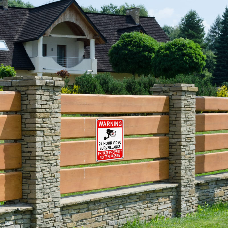 Kenning 8 Pack Private Property No Trespassing Sign 24 Hour Video Surveillance 14 x 10 Inches Reflective Aluminum Security Camera Plate Trespassers Will Be Shot Warning Signs for Home Safety