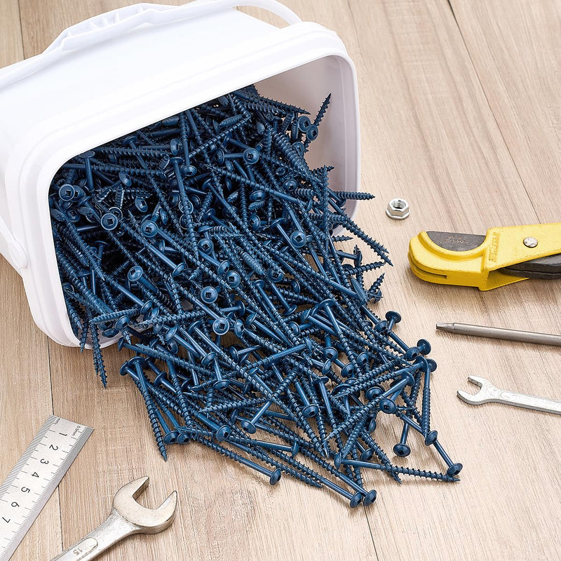 600 PCS #8 x 2-1/2” Pocket Hole Screws Exterior Pocket Screw | Coarse Thread,Square Drive,Washer Head,Rust Resistant,150MM Drive Bit Included #8x2-1/2" Blue 600