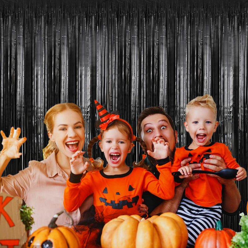[Australia - AusPower] - 2 Pack 3.2 ft x 9.8 ft Black Tinsel Curtain Party Backdrop Decorations, Metallic Foil Fringe Backdrop Door for Halloween, Christmas, Birthday Graduation Wedding Party Streamers Photo Backdrop. 