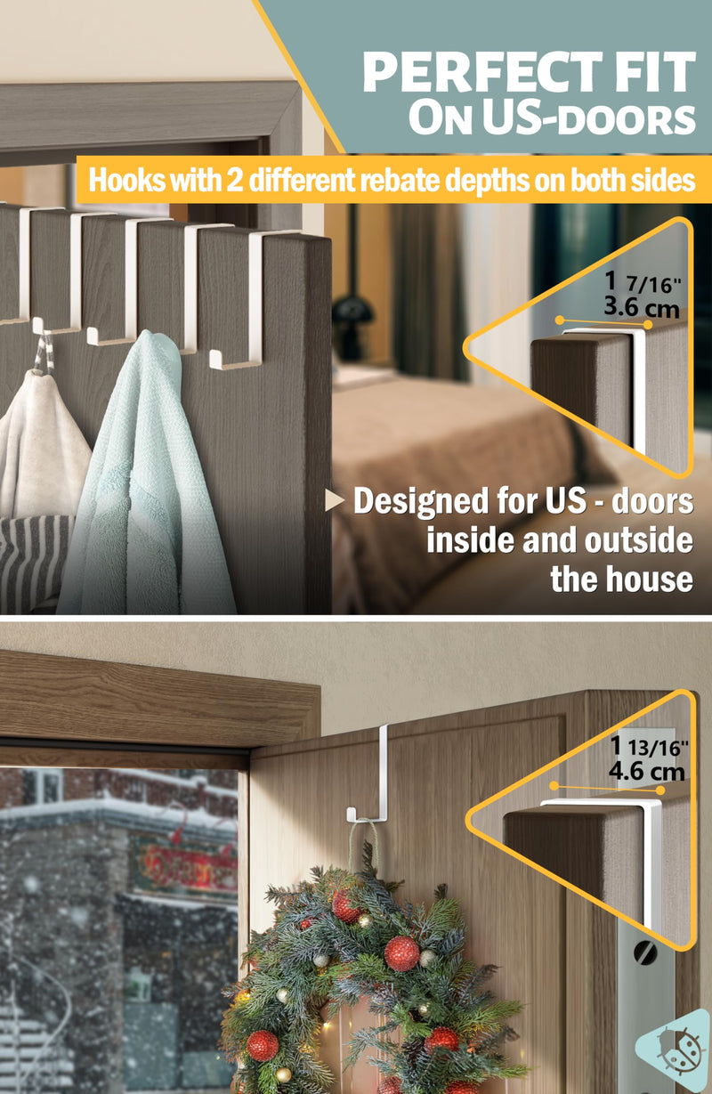 [Australia - AusPower] - Menz SET of 10 Over The door hooks - 2-sided door hooks for hanging indoors, hooks for hanging outdoors - door hanger hook, over door hook, white 10er 36mm-46mm 
