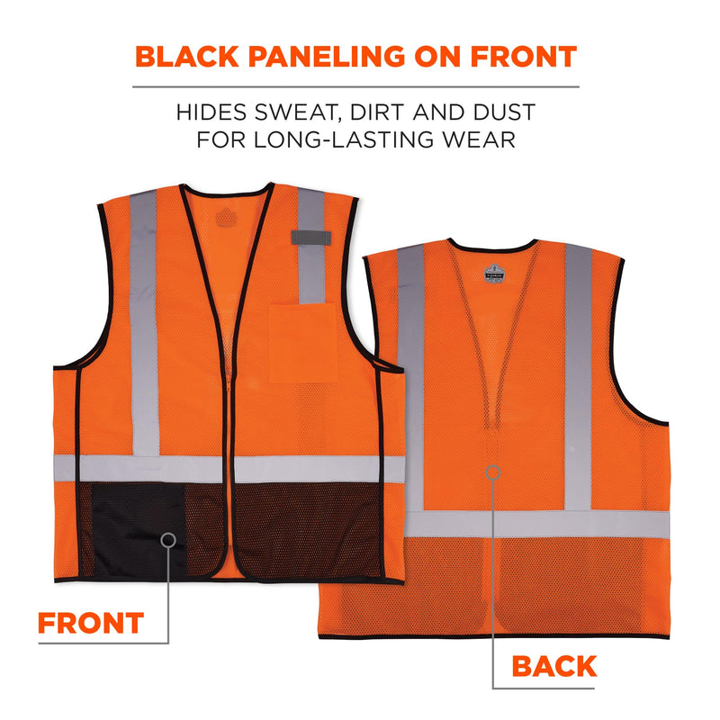 Ergodyne GloWear 8210Z-BK Class 2 Safety Vest, Hi Vis Mesh, Reflective, Black Front, Zipper Orange 4X-Large-5X-Large