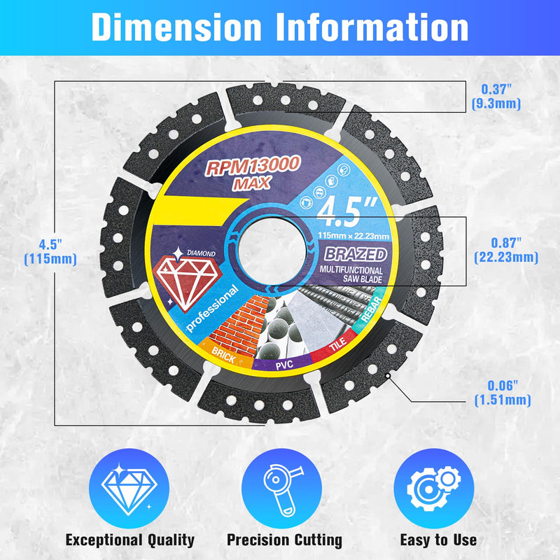 [Australia - AusPower] - 4.5" Diamond Multi-Purpose Saw Blade Set: Heavy-Duty Angle Grinder Wheels, Angle Grinder Attachments, Diamond Abrasive for High Durability, Suitable for Cutting Marble/Tiles/Metal (3 Pcs) 
