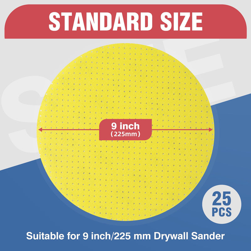 [Australia - AusPower] - Selead Sandpaper 225 mm Velcro Durable Sanding Pads Pack of 25 Grit 120 Sanding Discs Perforated Sanding Sheets Round for Drywall Sanders Sanding Giraffe Ceiling Sander P120 (pack of 25 / diameter 225) 