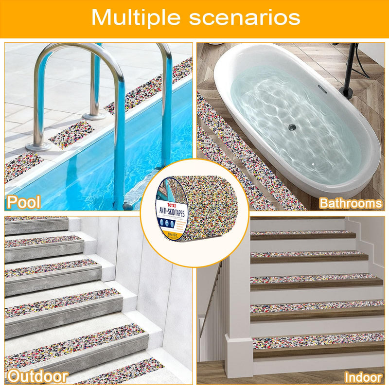 Anti Slip Stair Treads Outdoor Tape, 6" x15FTHeavy Duty Non-Slip Rubber Grip Tape Shower Waterproof Grip Tape Traction Tape for Pools Stairs Showers Bathroom Yellow & Black 6 IN
