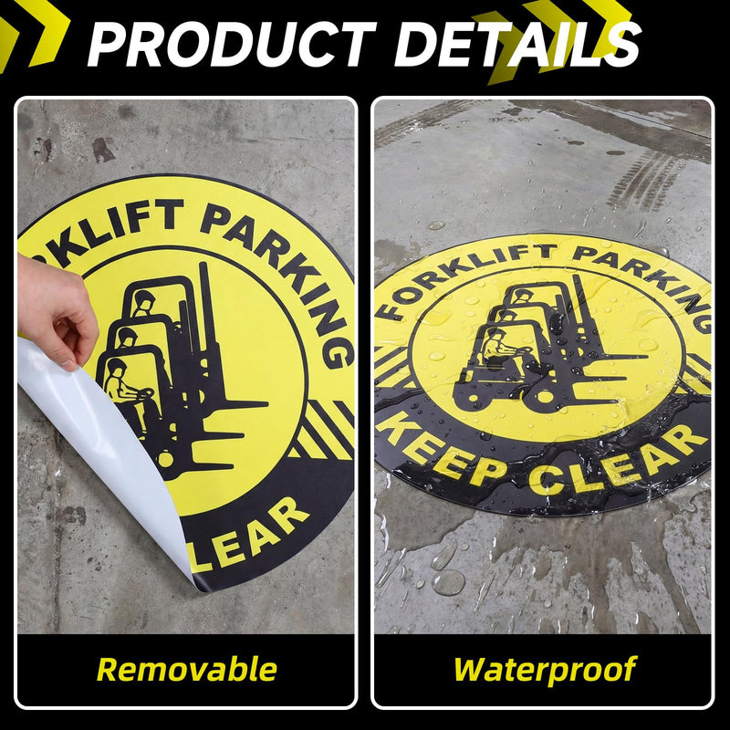 5 Pcs Forklift Parking Keep Clear Sign - 17 Inch Forklift Traffic Floor Adhesive Sign for Safety Warning Industrial Sticker for Work Shop Warehouse Office
