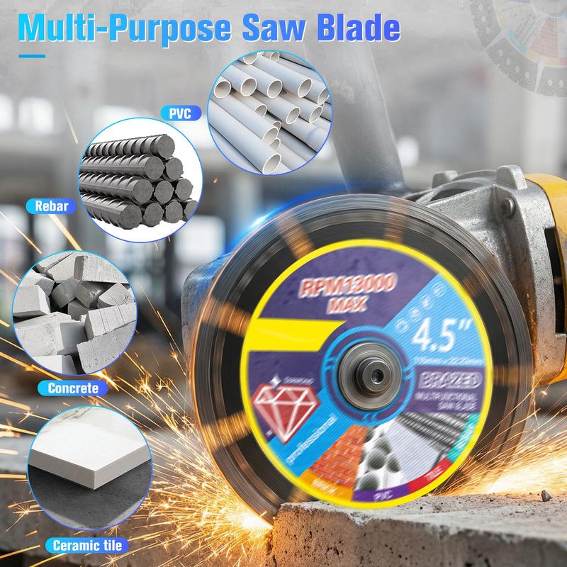 [Australia - AusPower] - 4.5" Diamond Multi-Purpose Saw Blade Set: Heavy-Duty Angle Grinder Wheels, Angle Grinder Attachments, Diamond Abrasive for High Durability, Suitable for Cutting Marble/Tiles/Metal (3 Pcs) 