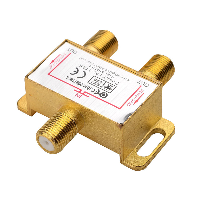 [Australia - AusPower] - Cable Matters 2-Pack 2.4 Ghz 2 Way Coaxial Cable Splitter for STB TV, Antenna and MoCA Network - All Port Power Passing - Gold Plated and Corrosion Resistant 2-Way 