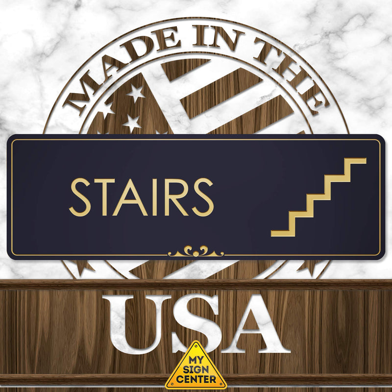 Stairs Door Sign Stairway Sign for Business, Black/Gold, Engraved, 3" x 9", Fade Resistance, Indoor/Outdoor Use, USA MADE By My Sign Center Black and Gold