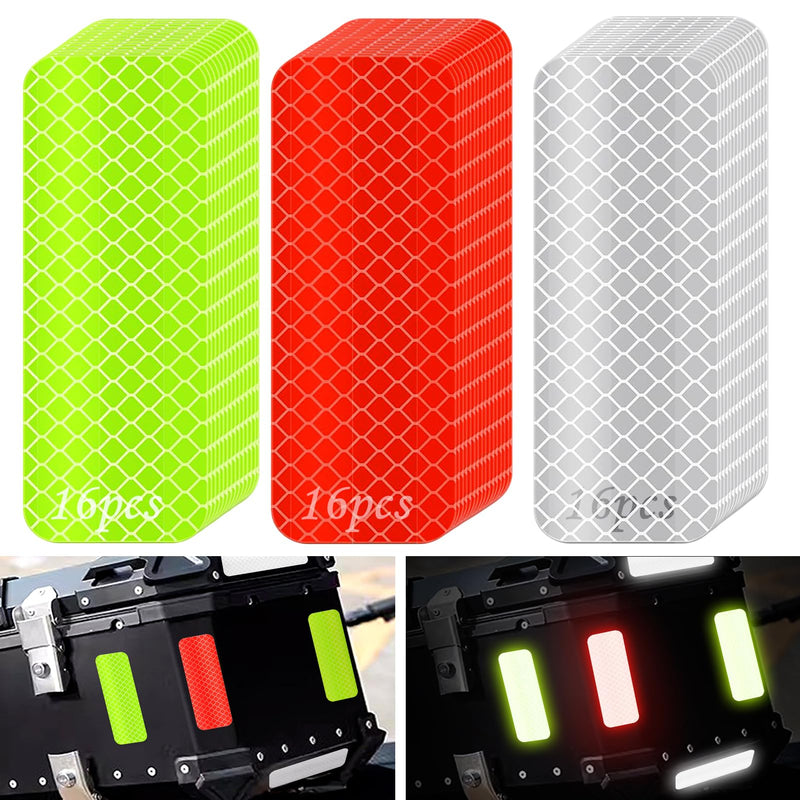Showvigor Reflective Tape 1.2″ x 3.15″ (Red, White, Green) - 48 Pack High-Intensity Safety Stickers for Cars, Trucks, Motorcycles – Waterproof, Easy to Apply