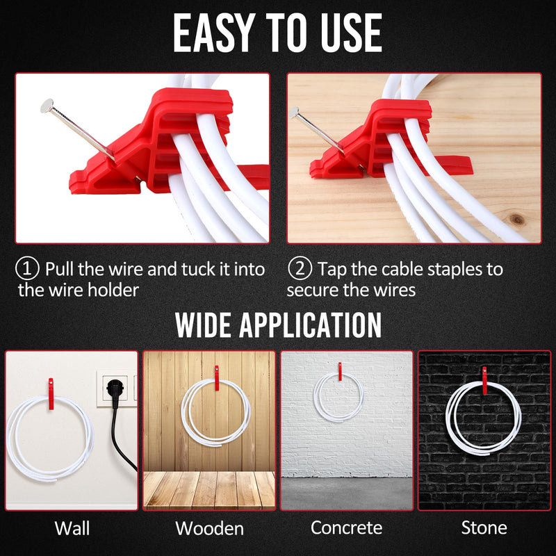 [Australia - AusPower] - 25 Pcs Cable Stackers Electrical Cable Staples Wire Stackers Insulated Multi Cable Staple Sort out Electric Cables Efficient Cable Organization for Various Quantities of Cables (Red) 25 