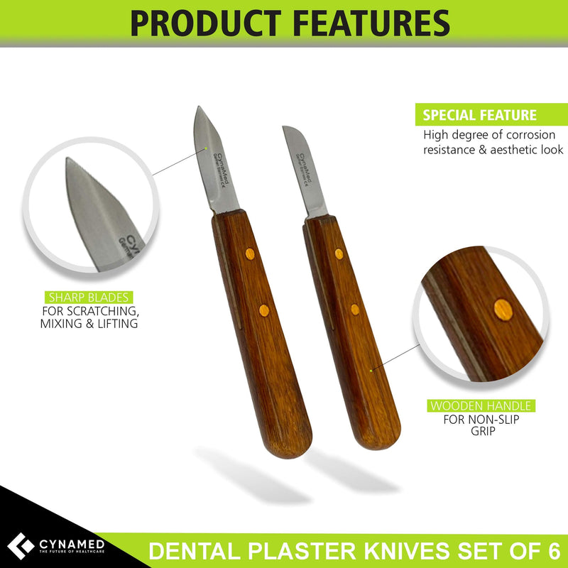 [Australia - AusPower] - Dental Fahenstock Large, Small Knife, Cynamed Plaster Alignate Spatula and Knife Mixing Modeling Labratory Restorative Instruments 6 Pcs 