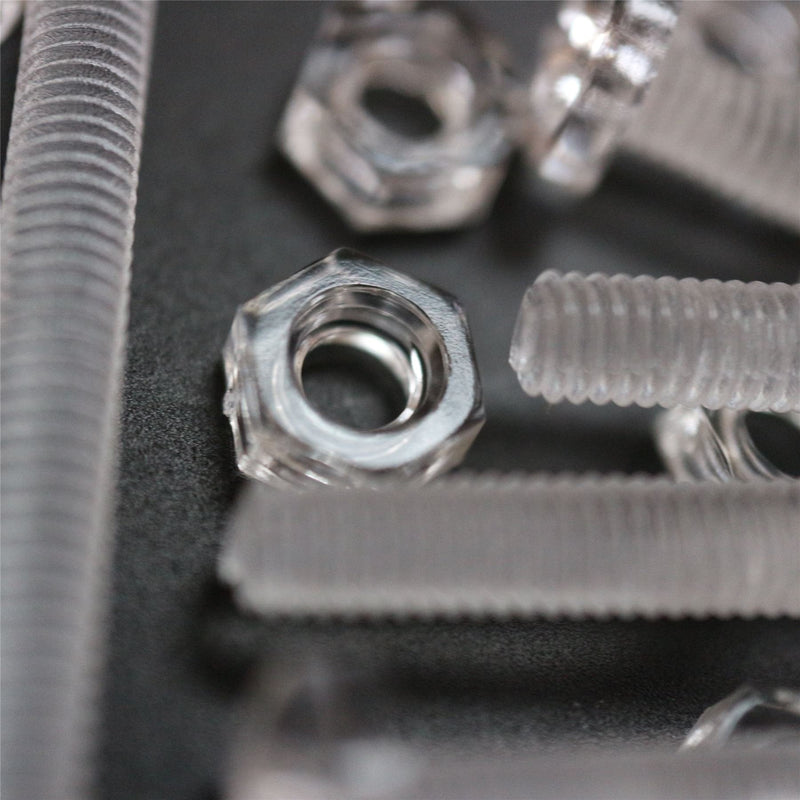 [Australia - AusPower] - Pack of 50 Transparent Clear Plastic, Pan Head, M2 x 16mm Nuts & Bolts -Acrylic Plastic Screws, (5/64 x 5/8 in) 