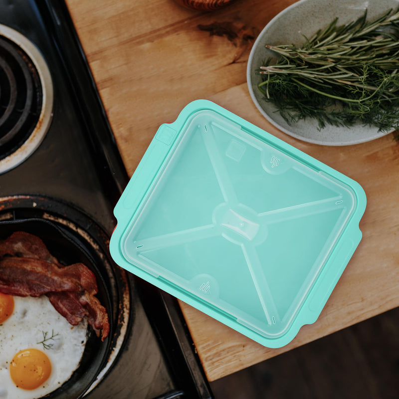 MMUGOOLER 2 Pack Microwave Easy Bacon Maker/Cooker with Lid, Safety, Quick and with No Mess, 11.3“ L x 9.0" W x 2.4" H- Blue
