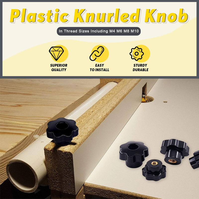 [Australia - AusPower] - Thru Hole Star Knobs Nuts Assortment Black Plastic Handle Clamping Knobs Brass Female Thread (Assorted Sizes x 32pcs) Assorted Sizes x 32pcs 