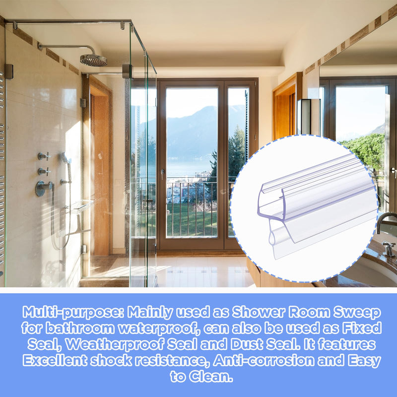Lineshading 2 Pcs Glass Shower Door Seal Strip with Drip Rail for 1/4"(6mm) Glass, Length 27.5"/0.7m, Frameless Glassdoor Sweep Stop Shower Leaking 1/4"(6mm)