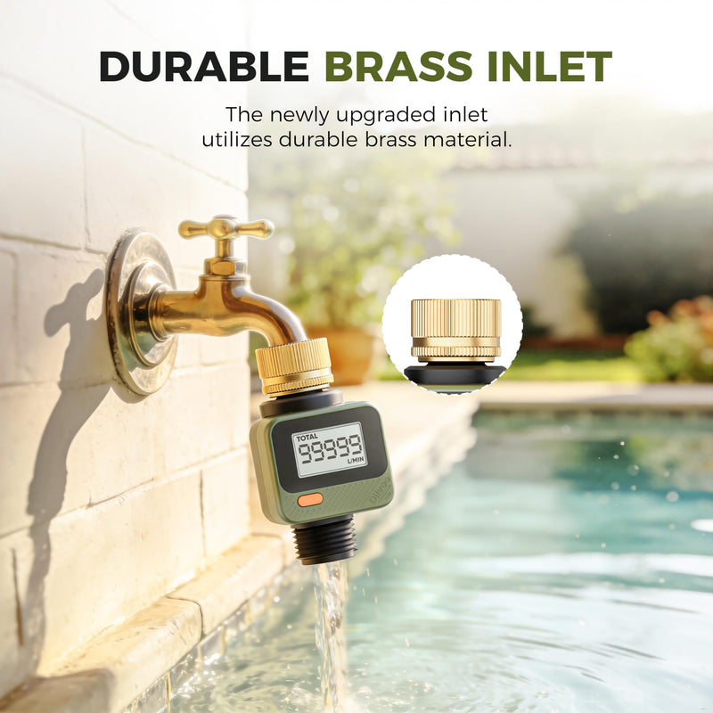 [Australia - AusPower] - Diivoo Water Flow Meter with 180° Removable Panel, 4 Measure Modes, ±5% High Accuracy and IP54, Measure Gallon/Liter Consumption and Flow Rate for Outdoor Garden Hose Watering, RV Water Tank Filling 