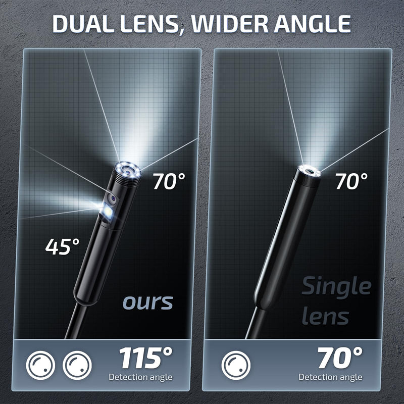 [Australia - AusPower] - [Dual-Lens] Endoscope Camera with Light, 1920P Borescope Inspection Camera with 8+1 Adjustable LED Lights, Semi-Rigid Snake Cable 16.5FT, IP67 Waterproof for iPhone, iPad, Samsung,Cool Gadgets for Men 