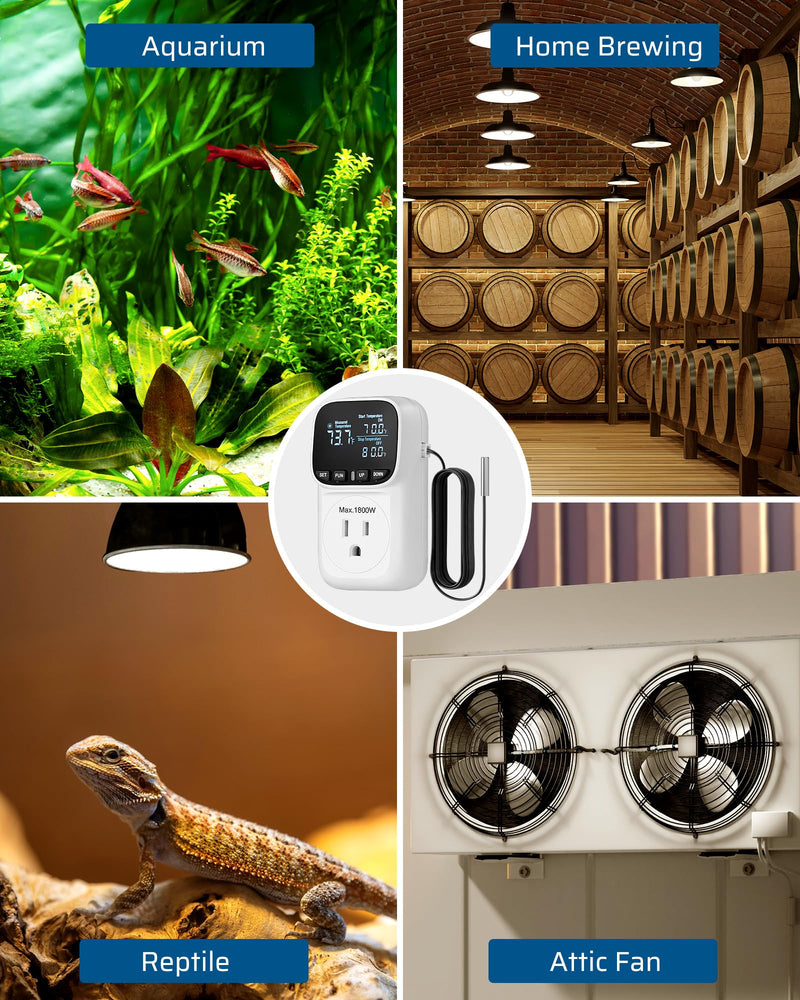 [Australia - AusPower] - DEWENWILS Digital Temperature Controller, Heavy Duty 15A/1800W Thermostat Outlet Plug, VA Display Heating Cooling Control Timer, -40?~210?, Cyclic Timing/Countdown, for Greenhouse Incubator Homebrew 