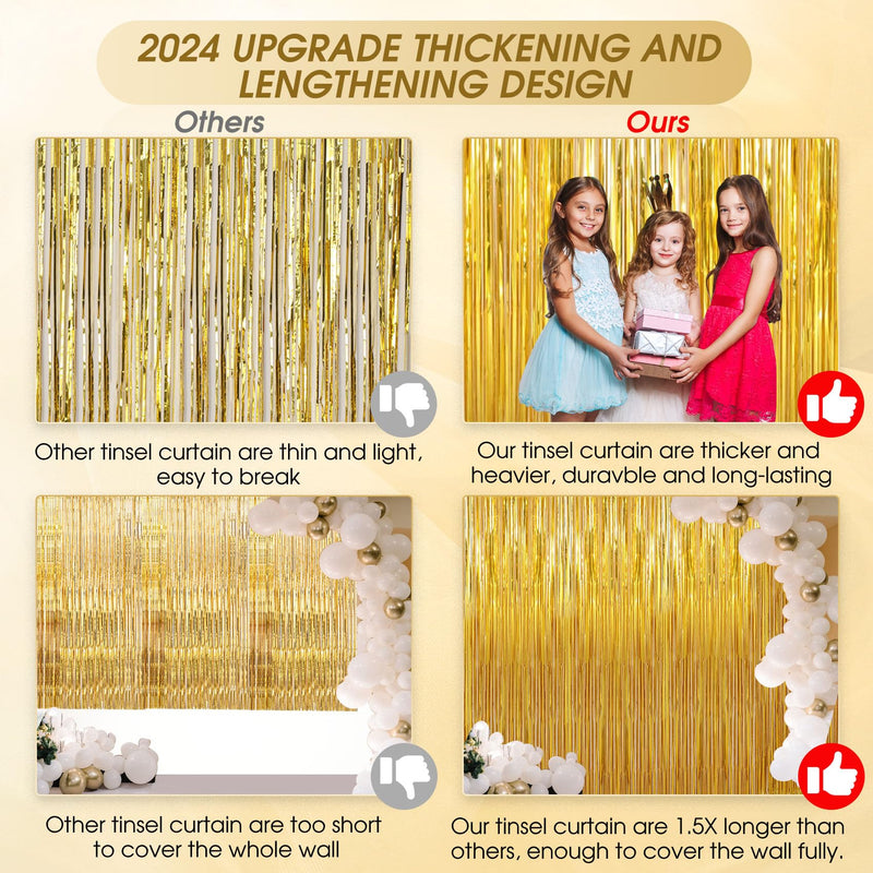 [Australia - AusPower] - Birthday Party Decorations: 3 Pack 3.3 x 9.9 ft Gold Foil Fringe Curtains Party Supplies, Tinsel Curtain Backdrop for Parties/Birthday/Photo Booth 