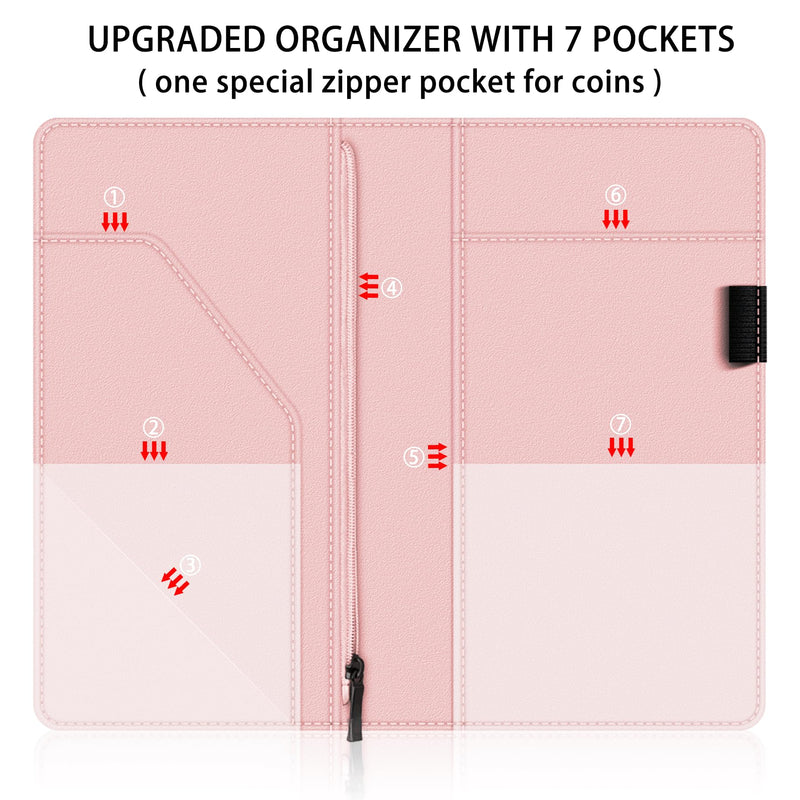 Server Book for Waitress, 5x9 Inch Server Book with Zipper Pocket, PU Leather Server Wallet Organizer Fit Waitress Apron Pink