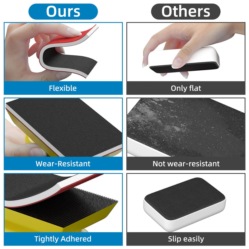 BURMONG 25 Piece Sanding Sponge Set with Hand Sanding Block, Grit 80-3000, Wet and Dry Sanding, Reusable for Wood, Furniture, Metal, Paint and Drywall (Grit 80-3000)
