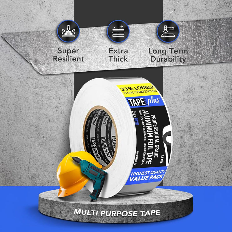 TapePlus Aluminum Foil Tape - HVAC & Ductwork Sealing with HVAC Tape - Metal Ductwork Insulation & Moisture Protection - Heat-Resistant Performance to 250°F - 2 in x 70 yd, Pack of 1, Silver 1 Pack