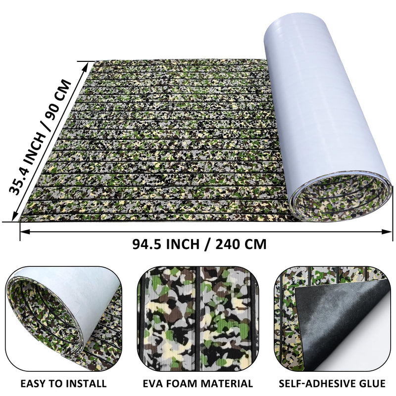 EVA Foam Boat Decking 94" x 45" Self-Adhesive Non-Slip 6mm Camo Marine Deck for Yacht Jet Ski Kayak Fishing 94.5"x21.6" Camo Jungle with Black Seam Lines