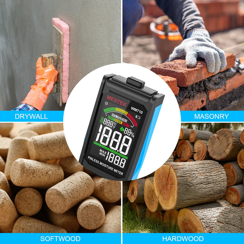 [Australia - AusPower] - MESTEK Pinless Wood Moisture Meters for Drywall, Water Leak Detector, Wall Moisture Tester for Lumber Concrete Building, Wall Moisture Sensor Digital Humidity Tester for Firewood 