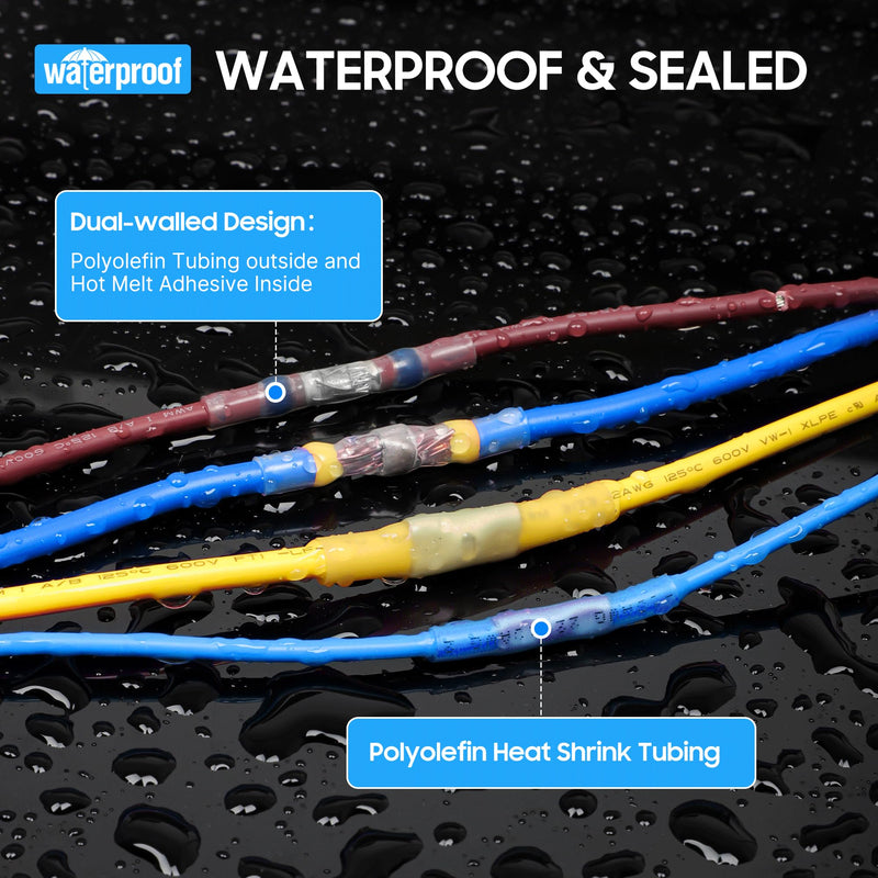 Kuject 500PCS Heat Shrink Wire Connectors Kit, Waterproof Electrical Connector Assortment with Solder Seal Butt, Crimp Butt, Ring, Fork and Spade Terminals, 26-10 AWG for Marine Auto Truck DIY 500